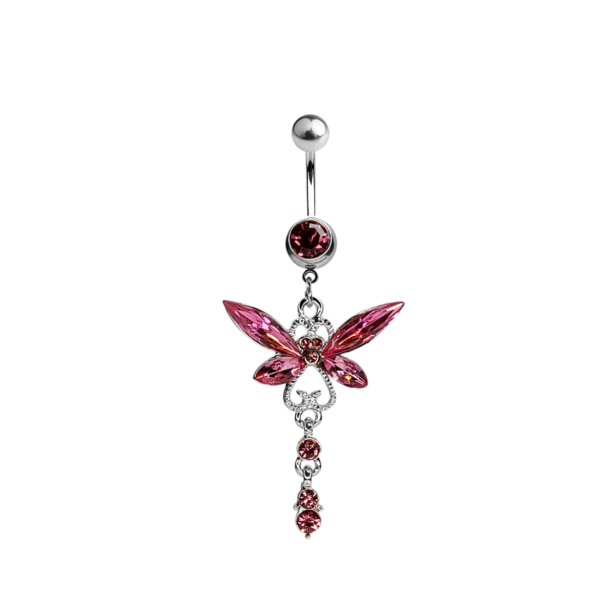 Surgical Steel 14 Gauge Belly Ring with Large CZ Dragonfly Dangle - photo 2