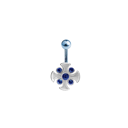 Titanium 14 Gauge Belly Ring with Blue CZ Cross Gems - photo 2