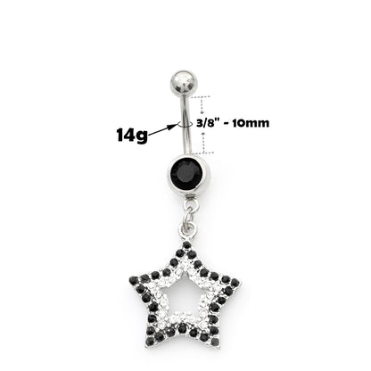 Surgical Steel 14 Gauge Belly Ring with Black Paved CZ Star Dangle - photo 2