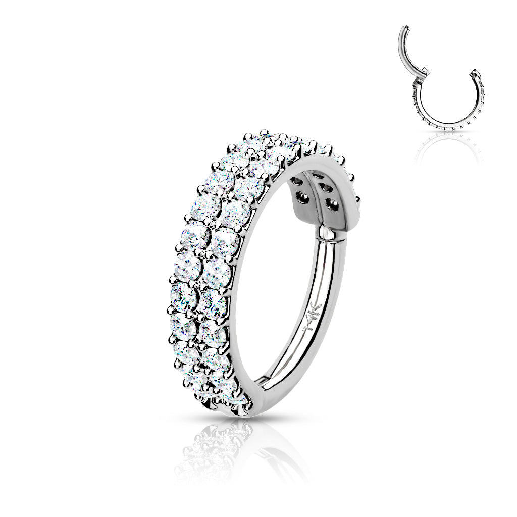 14K Solid Gold 16 Gauge Hinged Segment Ring with Double Line Paved CZ - photo 2