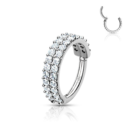 14K Solid Gold 16 Gauge Hinged Segment Ring with Double Line Paved CZ - photo 2