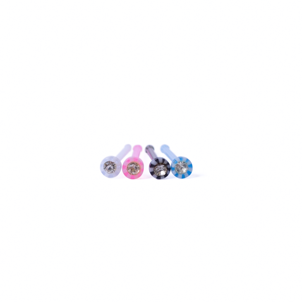 Acrylic Flexi Nose Bones with Clear Gem - 4 Pack
