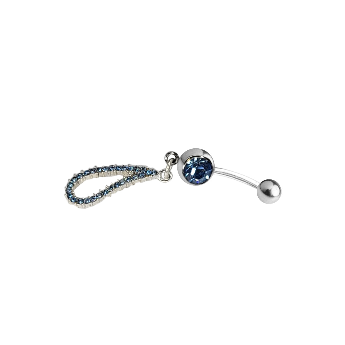 Surgical Steel 14 Gauge Belly Ring with Blue Paved CZ Teardrop Dangle - photo 3