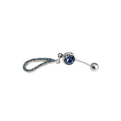 Surgical Steel 14 Gauge Belly Ring with Blue Paved CZ Teardrop Dangle - photo 3