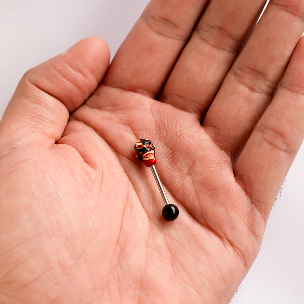 Surgical Steel & Acrylic Straight Barbell with Skull & Black Bead