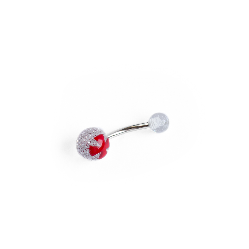 Surgical Steel & Acrylic Glitter Belly Button Ring Red Cross