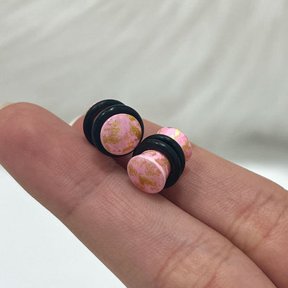 Rose Quartz Glitter Resin Double Flared Plug 6 to 13/16" Gauge - Pair