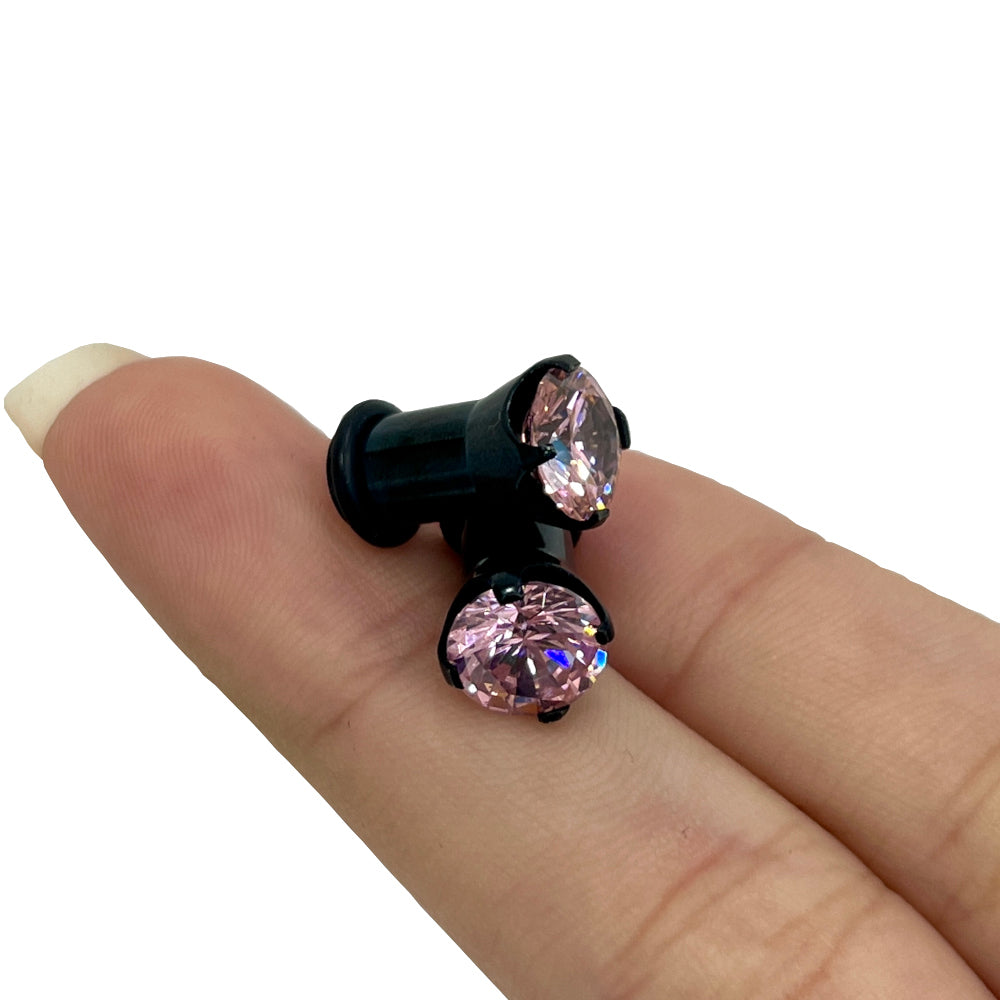Surgical Steel Single Flare Ear Plugs with PVD Black CZ - Pair - photo 4