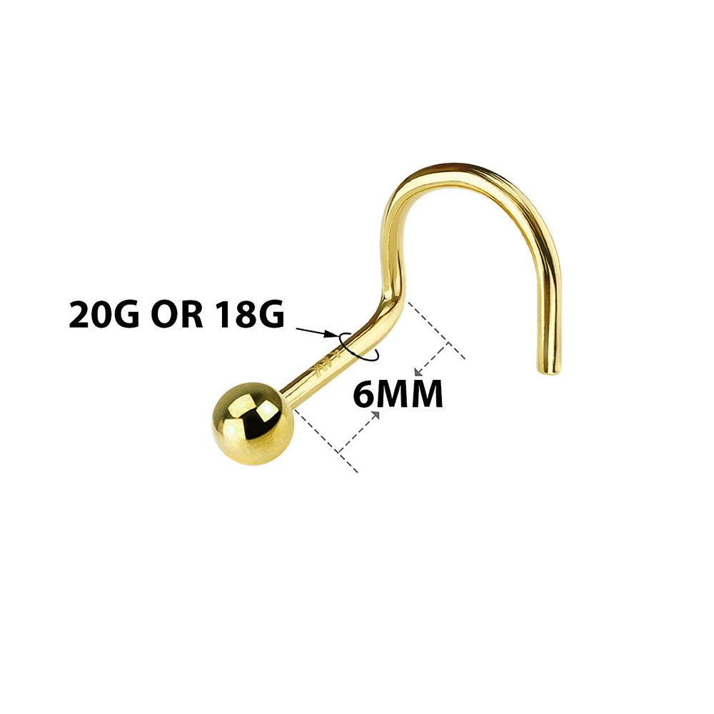 14K Solid Gold 18 and 20 Gauge Corkscrew Nose Ring with 2mm Ball - photo 2