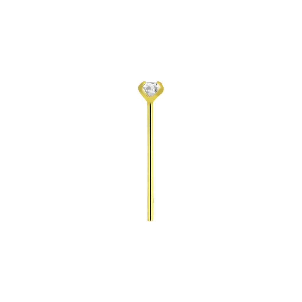 14K Solid Gold 22 Gauge Clear CZ Top Fishtail Nose Stud