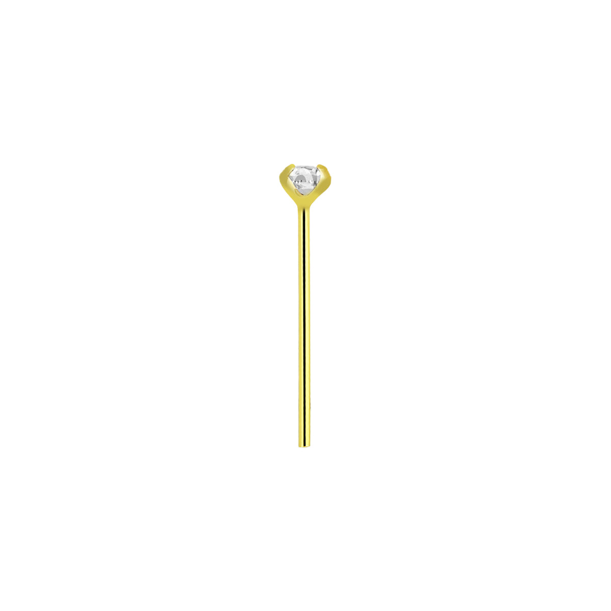 14K Solid Gold 22 Gauge Clear CZ Top Fishtail Nose Stud