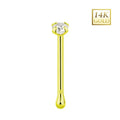 18K Solid Gold 22 Gauge CZ Top Nose Bone Stud