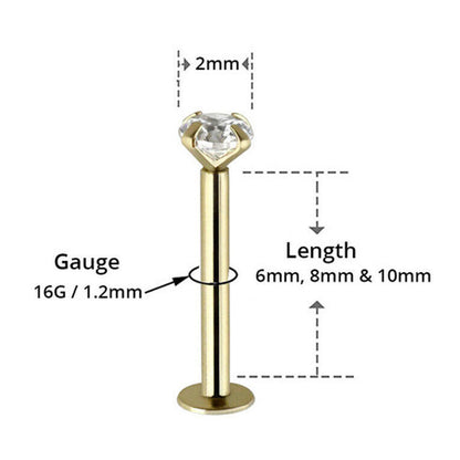 14K Solid Gold 16 to 18 Gauge Labret Stud with 2mm Diamond - photo 2