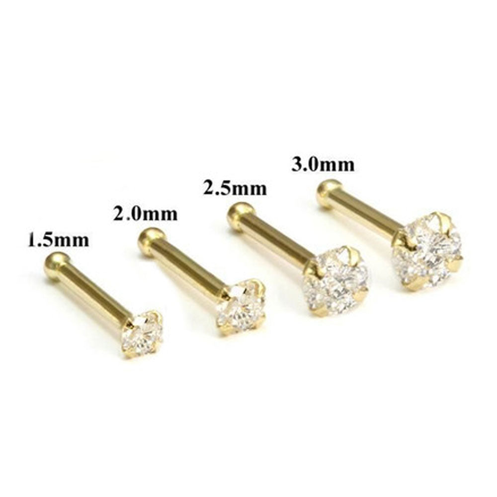 14K Solid Gold 20 Gauge Nose Bone Stud with 2mm SI Diamond - photo 5