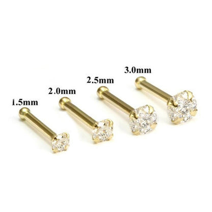 14K Solid Gold 20 Gauge Nose Bone Stud with 2mm SI Diamond - photo 5