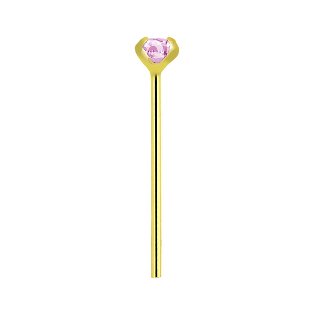 14K Solid Gold Fishtail Nose Stud 22G 11mm with CZ - 3 Colors - photo 11