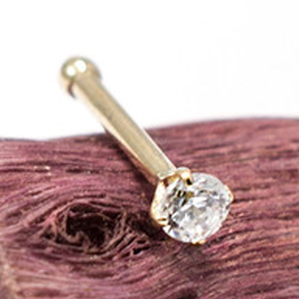 14K Solid Gold 20 Gauge Nose Bone Stud with 2mm Diamond - photo 2