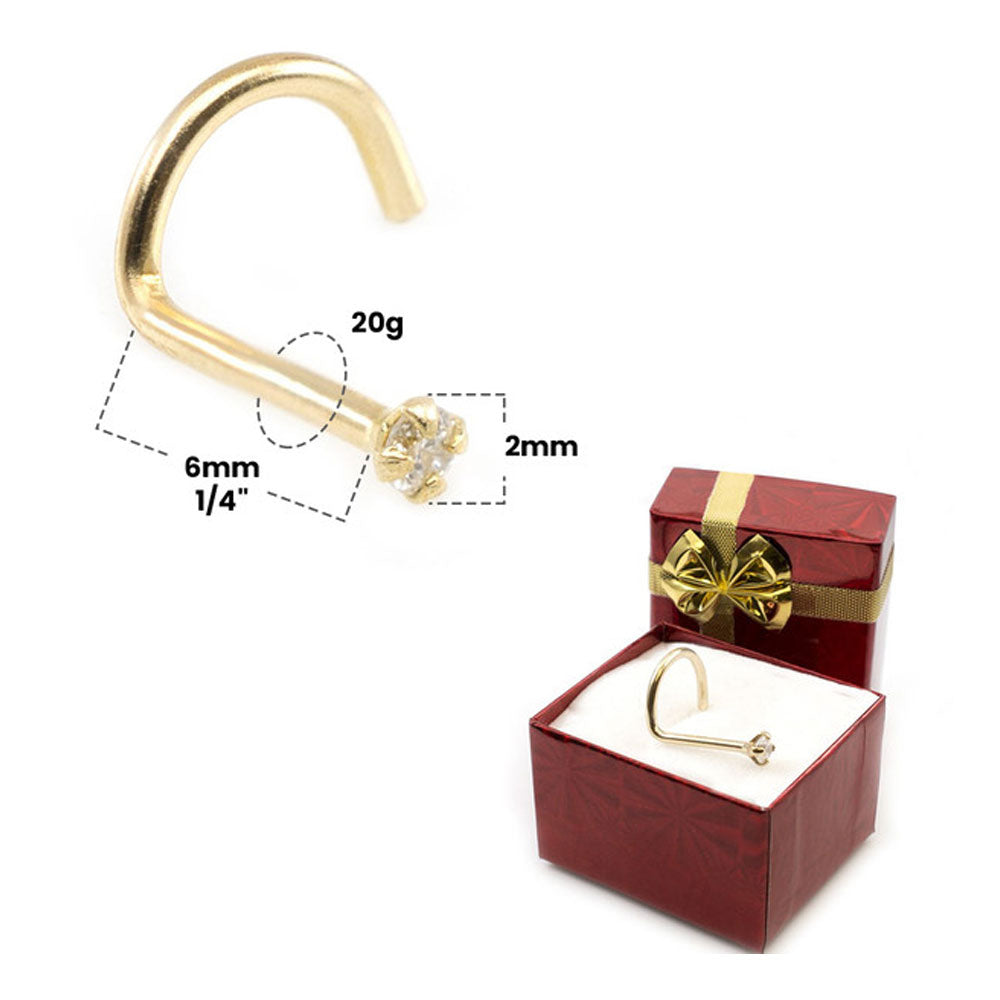 14KT Solid Gold 18 & 20 Gauge Nose Screw with Prong Set Diamond - photo 2