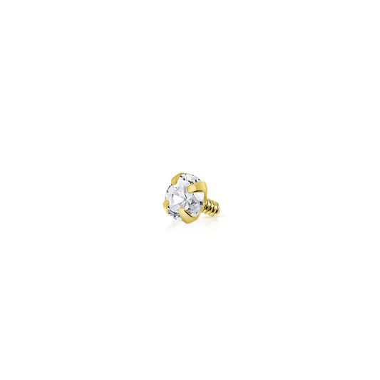 14 Karat Solid Gold 16 Gauge Gold CZ Dermal Anchor with Prong Top