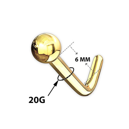 14K Solid Gold 18 and 20 Gauge L Shaped Nose Stud with Top Ball - photo 2