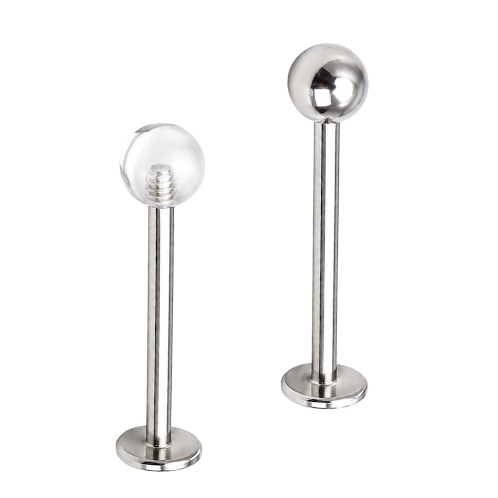 Surgical Steel 14 & 16 Gauge Labret Studs Acrylic Glow Ball - Pair