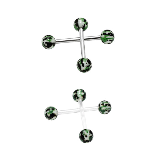 Surgical Steel 14 Gauge Straight Tongue with Camouflage Balls - Pair