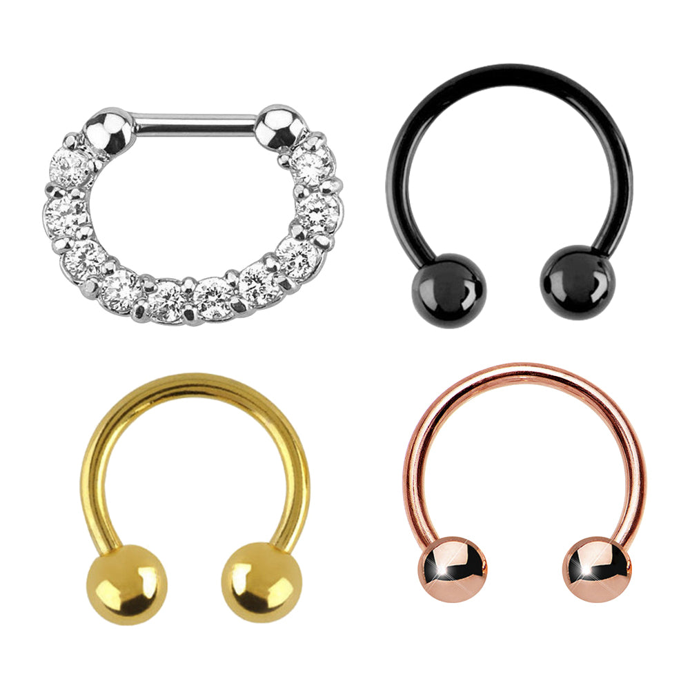 Surgical Steel 16 Gauge PVD Horseshoe Septum Clicker Hoop - 2 Pack