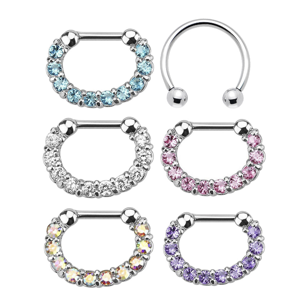 Surgical Steel 16 Gauge Horseshoe Septum Clicker Hoop with CZ - 2 Pack