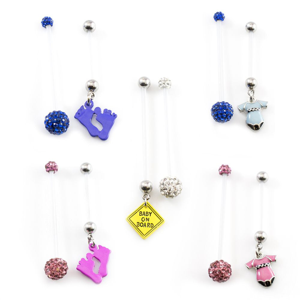 Bioflex 14 Gauge Pregnancy Belly Ring with Ferido Baby Charms - Pair