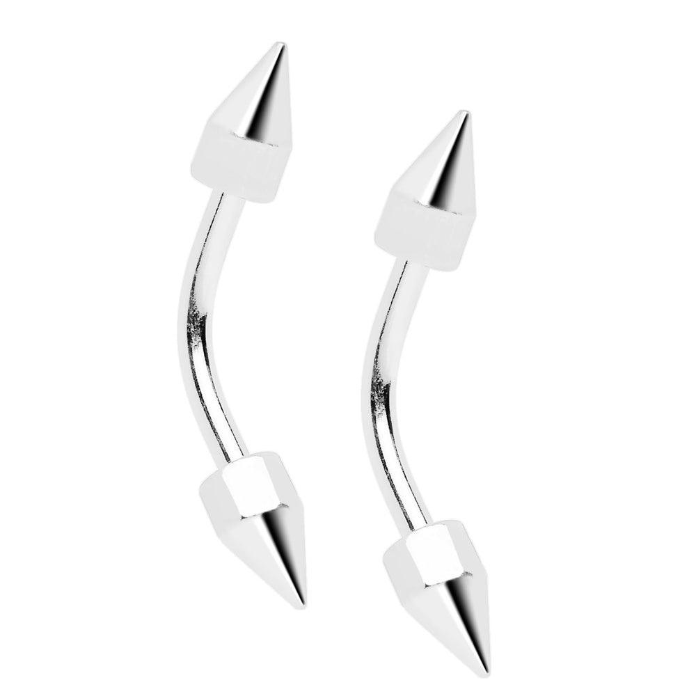 Surgical Steel 18 Gauge Curved Barbell with Spike Ends - Pair