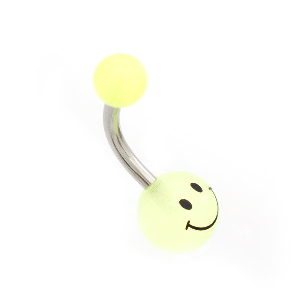 Surgical Steel Glow in the Dark Smiley Face Belly Rings 14G - 2 Pack - photo 2