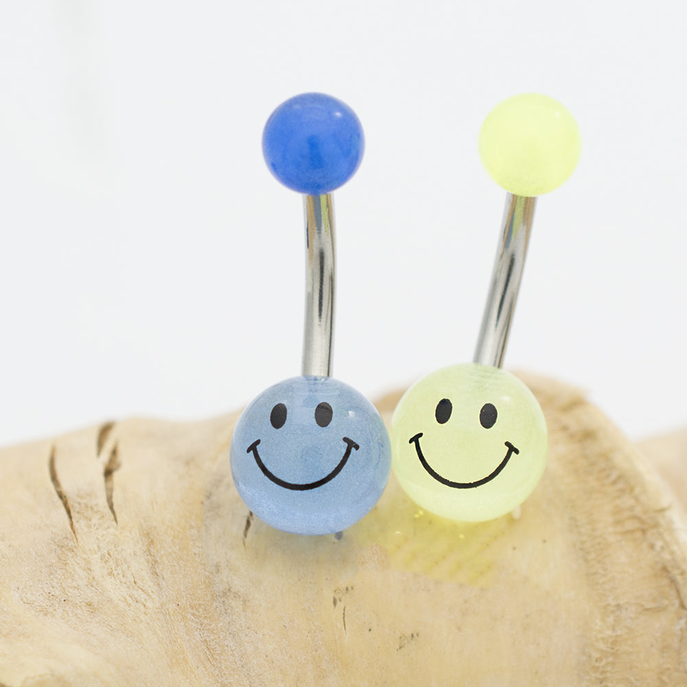 Surgical Steel Glow in the Dark Smiley Face Belly Rings 14G - 2 Pack - photo 4