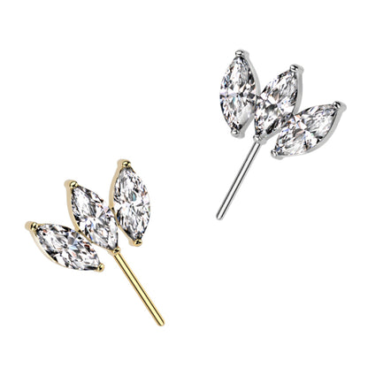 Titanium Push In Threadless Marquise Flower CZ Top 6.8mm