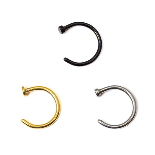 Surgical Steel Nose Hoop Ring 20 & 18 Gauge Black Gold Silver - 3 Pack