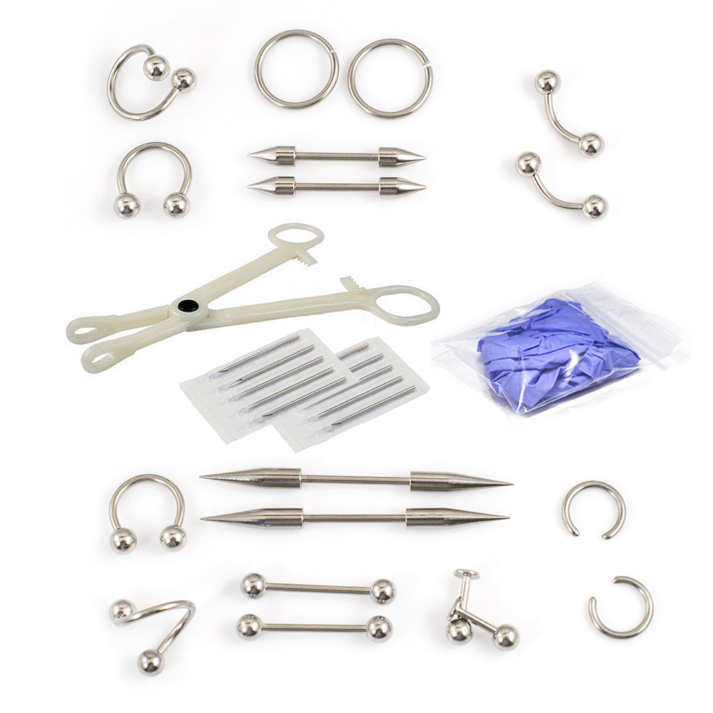 Surgical Steel Eyebrow Piercing Kit Horseshoe & Labrets - 30 Pack