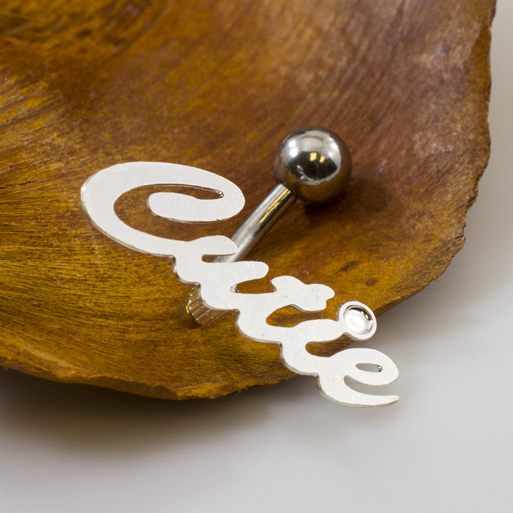 Surgical Steel 14 Gauge Belly Ring with Cutie Script Text - photo 2