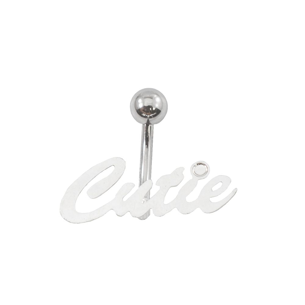 Surgical Steel 14 Gauge Belly Ring with Cutie Script Text