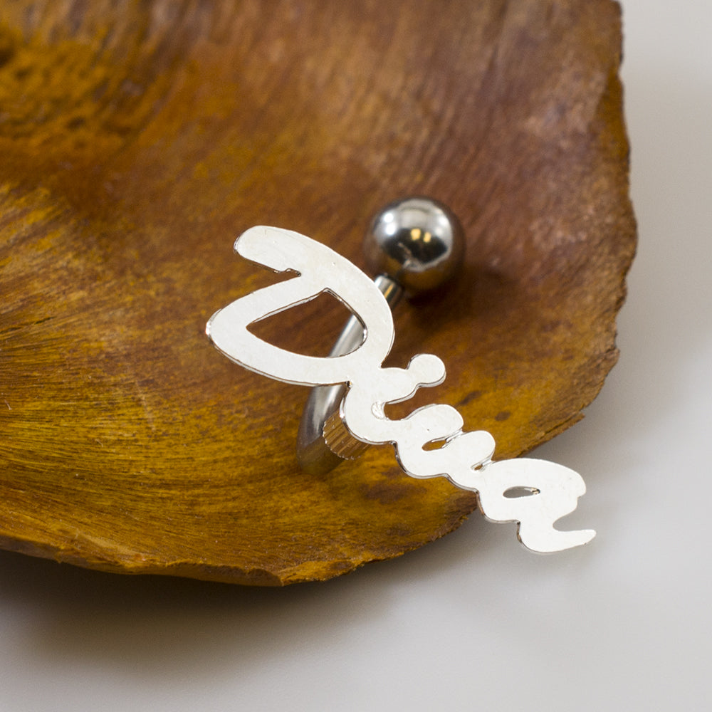 Surgical Steel 14 Gauge Belly Ring with Diva Script Text - photo 2