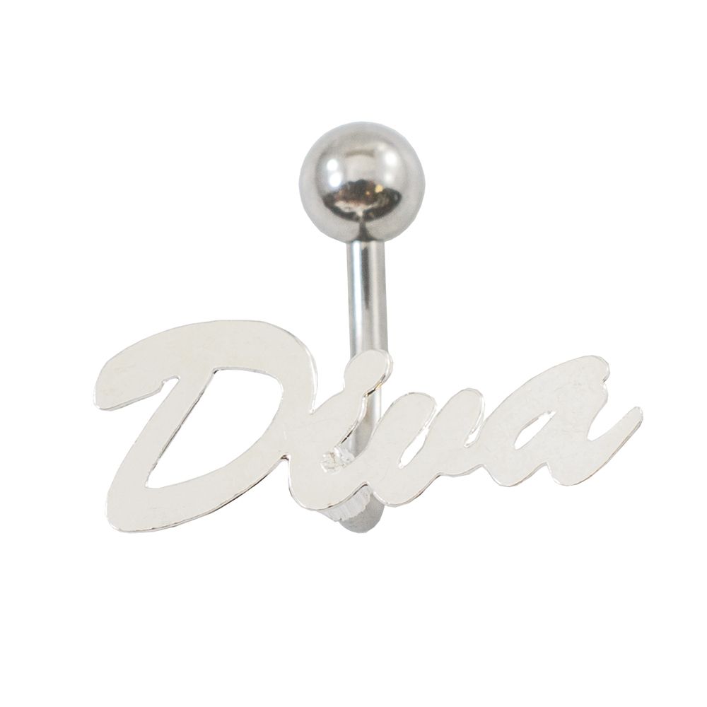Surgical Steel 14 Gauge Belly Ring with Diva Script Text