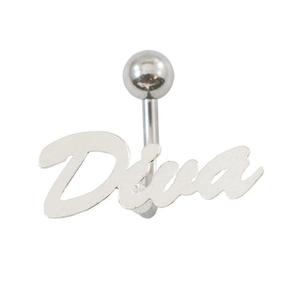 Surgical Steel 14 Gauge Belly Ring with Diva Script Text
