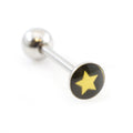 Surgical Steel Tongue Ring Straight Barbell 14 Gauge with Star Logo - Kruelty