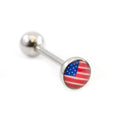 Surgical Steel Tongue Ring Straight Barbell 14 Gauge & USA Flag Logo - Kruelty