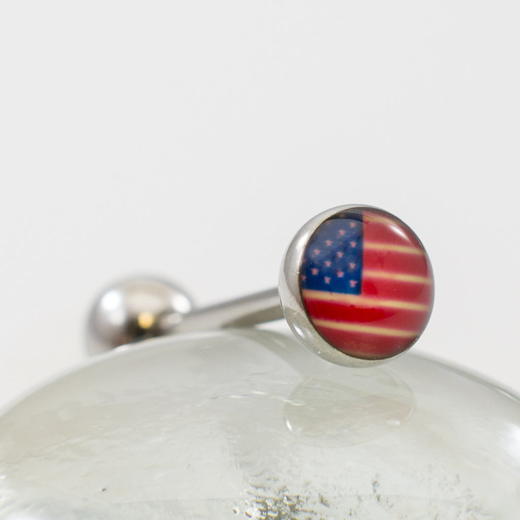 Surgical Steel Tongue Ring Straight Barbell 14 Gauge & USA Flag Logo - Kruelty - Photo 2