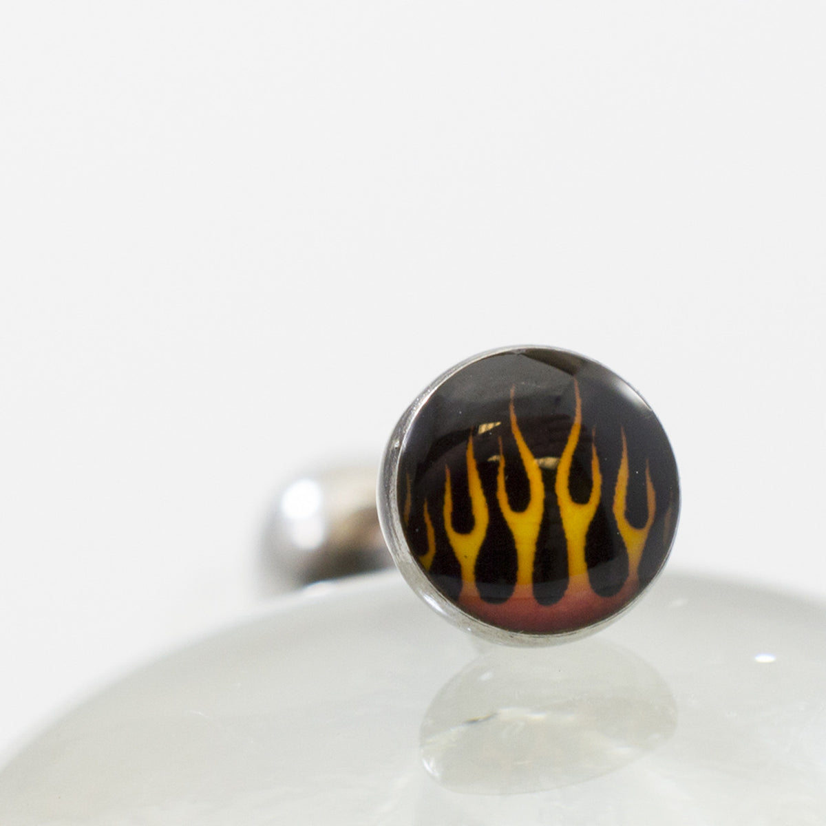 Surgical Steel Tongue Ring Straight Barbell 14 Gauge & Flames Logo - Kruelty - Photo 2