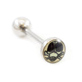 Surgical Steel Tongue Ring Straight Barbell 14 Gauge Skull Poison Mask - Kruelty