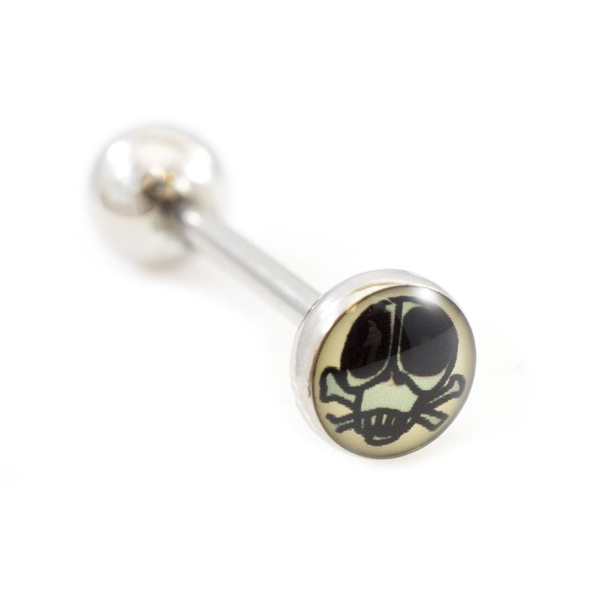 Surgical Steel Tongue Ring Straight Barbell 14 Gauge Skull Poison Mask - Kruelty
