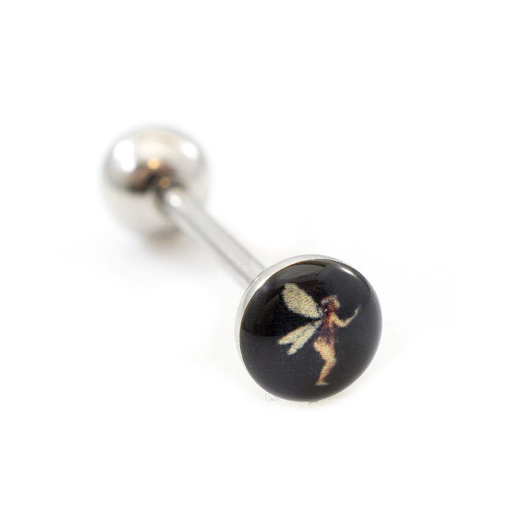 Surgical Steel Tongue Ring Straight Barbell 14 Gauge Cute Fairy Logo - Kruelty