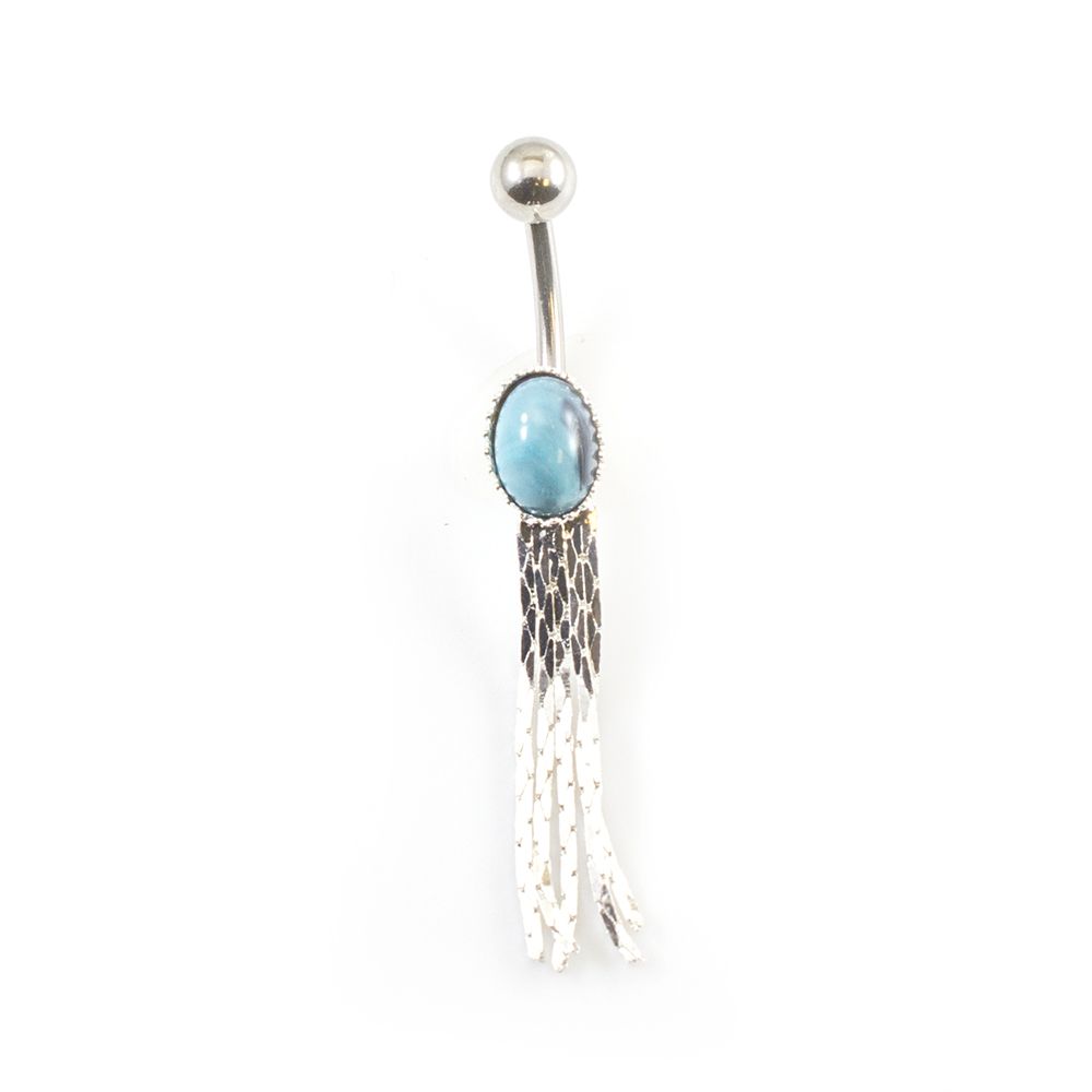Surgical Steel Belly Button Ring 14G 10mm with Turquoise Oval Cascade