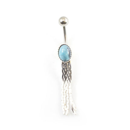 Surgical Steel Belly Button Ring 14G 10mm with Turquoise Oval Cascade