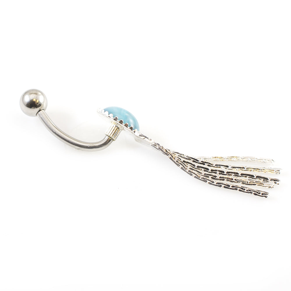 Surgical Steel Belly Button Ring 14G 10mm with Turquoise Oval Cascade - photo 2